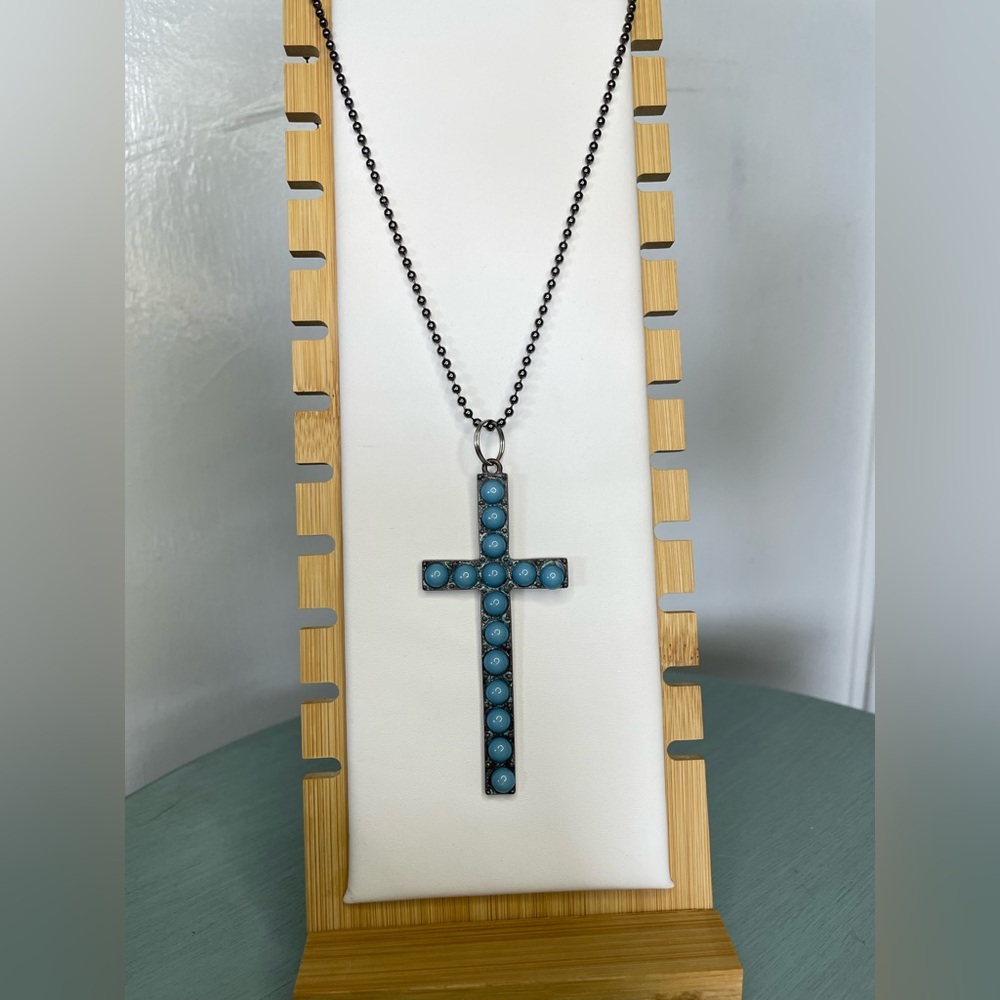 Turquoise Beaded Cross Necklace